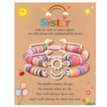 Detail of woven sister friendship bracelets with sun and moon charms on a greeting card - Besties Multicolor Silver Style (B00751)