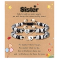 Détail des bracelets sœur soleil et lune sur carte cadeau avec cordon ajustable - Sœur Noir & Blanc Cœur