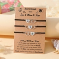 Handmade woven sun moon star best friend heart charm bracelets set on a gift card - Best Friend Heart Style (B00536) / Set of 3 / Black