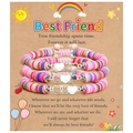 Bracelet d'amitié trois pièces en perles Heishi colorées avec breloques cœurs argentés - Meilleur Ami Multicolore (Ensemble)