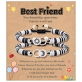 Bracelets de couple soleil et lune sur carte Best Friend avec perles noires et blanches - Meilleur Ami Noir & Blanc Rond