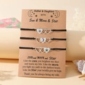 Three-piece sun moon star heart charm woven bracelets on mother daughter message card - Mother Daughter Heart Style (B00536) / Set of 3 / Black