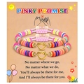 Regenboog polymeerklei kralen armbandenset met gouden hart op een cadeaukaart - Pinky Promise / Veelkleurig Goud