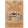 Handmade woven sun and moon charms friendship bracelets set with decorative card packaging - Black White Gold Silver Style (B00751)