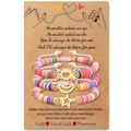 Three-piece rainbow Heishi bead bracelet set with gold sun moon and star pendants - Multicolor Gold Style Set (B00751)
