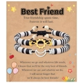 Detail of adjustable woven friendship bracelets with sun and moon pendants on gift card - Best Friend Black White Gold Silver Style (B00751)