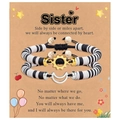 Detail of sun and moon friendship bracelets for sisters on illustrated gift card - Besties Black White Gold Silver Style (B00751)