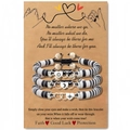 Close-up of three sun moon and star heart charms on adjustable braided cord bracelets - Heart Pattern Sun Moon And Star / 3-Pack / Black and White