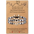 Detail of sun and moon couple bracelets with black and white beads on display card - Black White Silver Style (B00751)