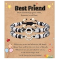 Handmade Sun and Moon Heishi bead friendship bracelets with adjustable black cord on card - Best Friend Black White Silver Style (B00751)