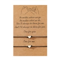 Lot de deux bracelets avec breloque cœur sur carte cadeau en papier kraft pour couples - Noir