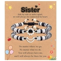 Two-piece sun and moon woven friendship bracelets with adjustable clay beads on display card - Besties Black White Silver Style (B00751)