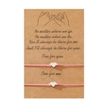 Bracelets coeur rose avec carte de vœux pour couples et amis en cordon de cire tissé - Rose