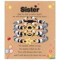 Detailed view of woven sister bracelets with sun moon star charms and clay beads - Besties Black White Gold Style Set (B00751)