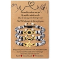 Three-piece stainless steel sun moon star beaded woven friendship bracelets on gift card - Black White Gold Style Set (B00751)