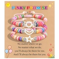 Three-piece sun moon and star heishi bead woven bracelets set on pinky promise card - Couples Multicolor Silver Style Set (B00751)