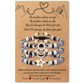 Three-piece sun moon and star friendship bracelets with black and white beads on card - Black White Silver Style Set (B00751)