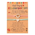 Detail of pink and blue woven bracelets on First Day of Kindergarten gift card - Kindergarten Pink Blue Thread