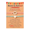 Detail of woven mother-daughter bracelets with heart charms on Back to School card - Back to school Pink Blue Thread