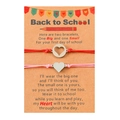 Detailed view of woven heart bracelets for mother and daughter on back to school gift card - Back to school Red Pink Thread
