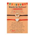 Detail of woven mother-daughter heart bracelets on Back to School theme gift card - Back to school Red Black Thread