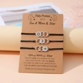 Three-piece sun moon and star woven friendship bracelets on a gift card display - Pinky Promise Style (B00536) / Set of 3 / Black
