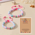 Ensemble de deux bracelets en perles heishi avec carte cadeau de rentrée scolaire maman et moi - Mélange Rose Bleu Blanc (Thème École)