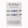 Deux bracelets œil maléfique en corde noire avec perles dorées sur carte de support - Ensemble deux pièces / Noir