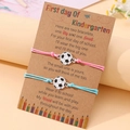 Matching soccer bracelets for kids and parents on Kindergarten first day cards - Kindergarten Blue And Pink