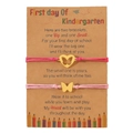 Mutter-Tochter-Kindergarten-Armbänder mit goldenen Schmetterlingen auf rosa Textilband - Schmetterling Rosenrot + Rosa (Gold Anhänger)