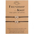 Set of two black woven heart knot friendship bracelets on a gift card with text - Steel (B00737 Double Set)
