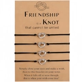 Set of four adjustable black woven friendship bracelets with silver heart knot charms - Steel (B00737 Quad Set)