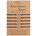 Five-piece set of black braided friendship bracelets with silver metal knot charms on card - Steel (B00737 Quint Set)