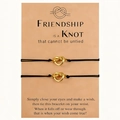 Handmade woven friendship heart knot bracelets on sentiment card packaging set - Gold (B00737 Double Set)