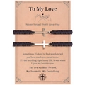 Detail of woven cross couple bracelets on a To My Love gift card display stand - To My Love Theme (Black)