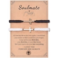 Detail of cross charm braided couple bracelets on a Soulmate gift card display - Soulmate Theme (Black & White)