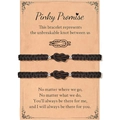 Bracelets de couple tressés noirs Pinky Promise avec perles argentées sur carte de vœux - Couples Noir (B00744)