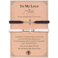 Detail of couple woven bracelets with stainless steel cross on a vintage gift card - To My Love Theme (Black & White)