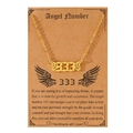 Golden stainless steel necklace featuring angel number 333 with wings on card - 333 Number Butterfly Wings Style (N00162) / Gold