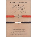 Bracelet tressé avec croix pour couples en rouge et noir avec carte de vœux cadeau - Thème Promise (Noir et Rouge)