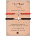 Cross charm braided couple bracelets on sentimental gift card for lovers - To My Love Theme (Black & Red)