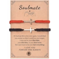 Detail of woven cross couple bracelets on a Soulmate message card for gift giving - Soulmate Theme (Black & Red)