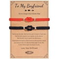 Pärchen-Armband-Set mit geflochtenem Knoten in Rot und Schwarz auf einer Geschenkkarte - Für Meinen Freund Schwarz & Rot (B00744)