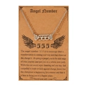 Angel number 555 necklace with butterfly wings in silver finish on a kraft card - 555 Number Butterfly Wings Style (N00162) / Silver
