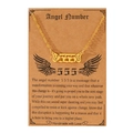 Gold angel number 555 necklace with butterfly wings pendant on descriptive kraft card - 555 Number Butterfly Wings Style (N00162) / Gold