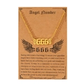 Golden necklace featuring angel number 666 pendant with wings on a gift display card - 666 Number Butterfly Wings Style (N00162) / Gold