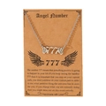 Silver 777 angel number necklace with wings on display card for luck and protection - 777 Number Butterfly Wings Style (N00162) / Silver