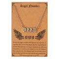 Silver 999 angel number necklace with hollow wing-themed kraft paper display card - 999 Number Butterfly Wings Style (N00162) / Silver