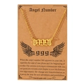 Gold Angel Number 999 necklace with butterfly wings on kraft paper display card - 999 Number Butterfly Wings Style (N00162) / Gold