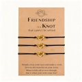 Three-piece black woven friendship bracelets with gold heart-shaped knots on gift card - Gold (B00737 Triple Set)
